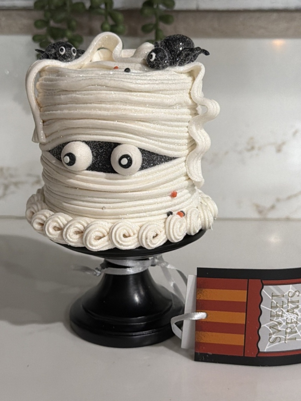 Sweet Treats Halloween Glittered Mini MUMMY Cake on Stand 6”